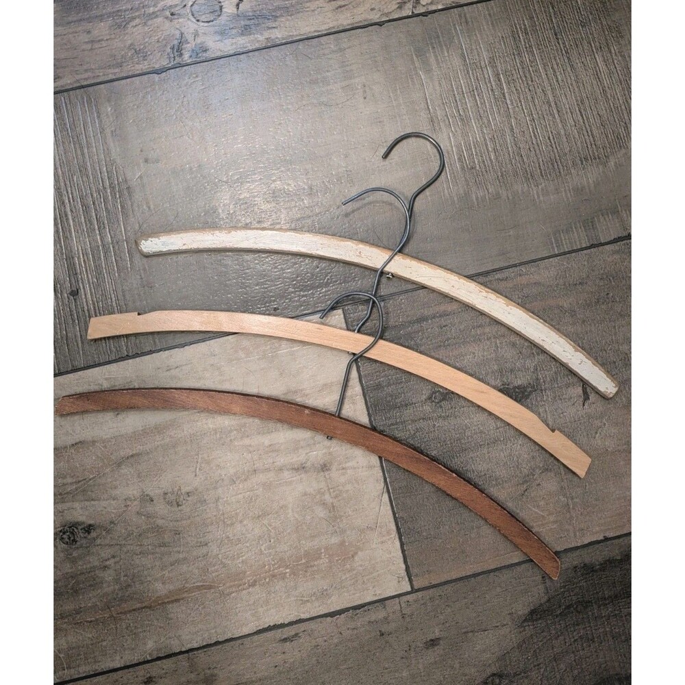Bundle Lot of 3 Vintage Wooden Curved Clothes Coat Hangers